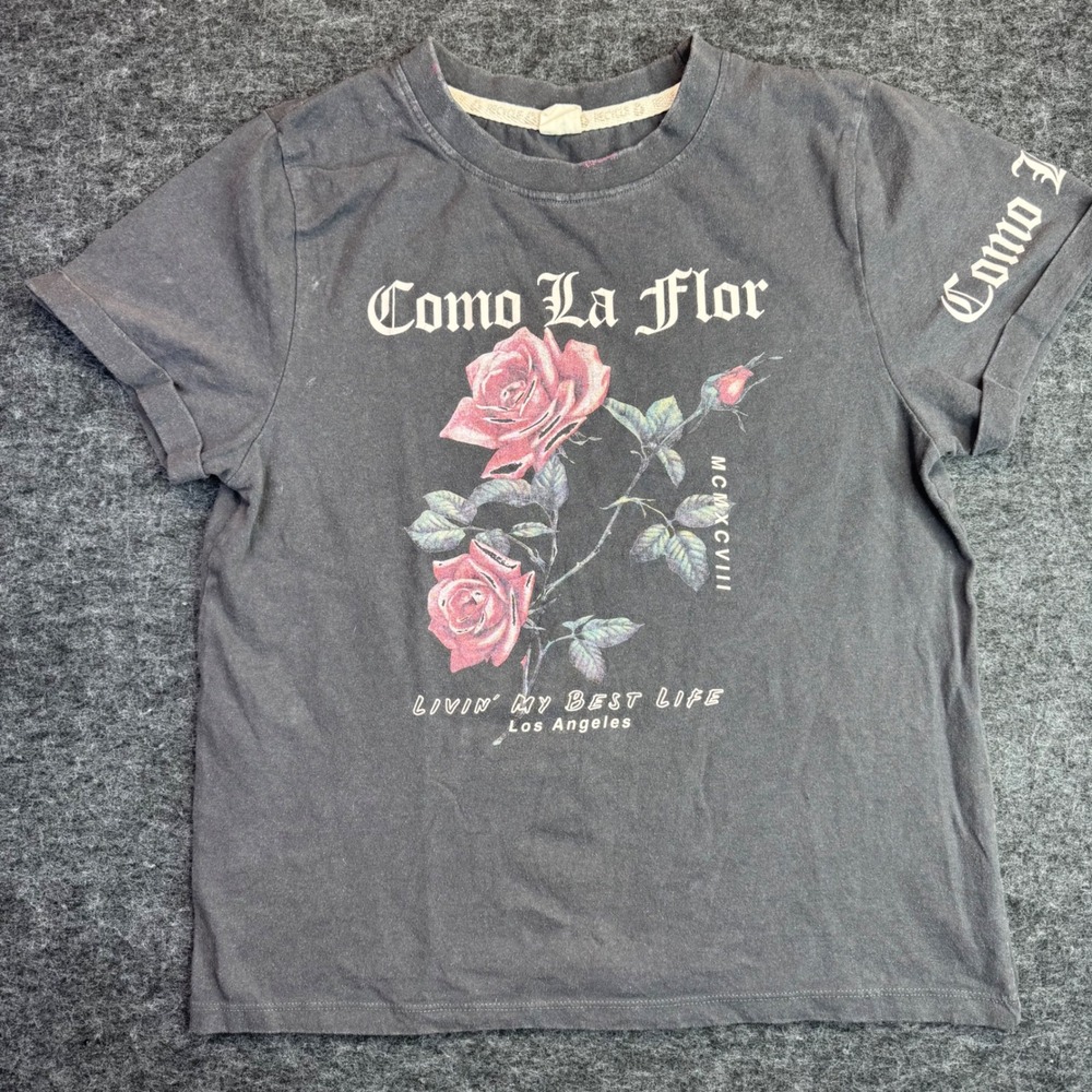 Como La Flor Recycled Threads T-Shirt Women M Gray Selena Graphic Short Sleeve‎
